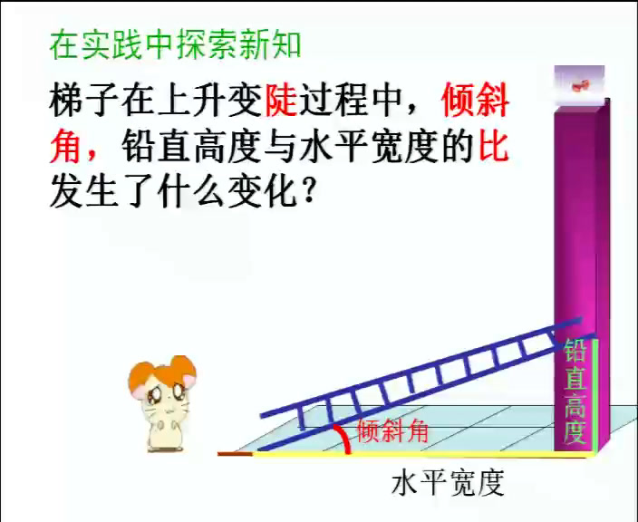 4.初中数学北师大2011版九下《梯子的倾斜程度与正切》全国一等奖