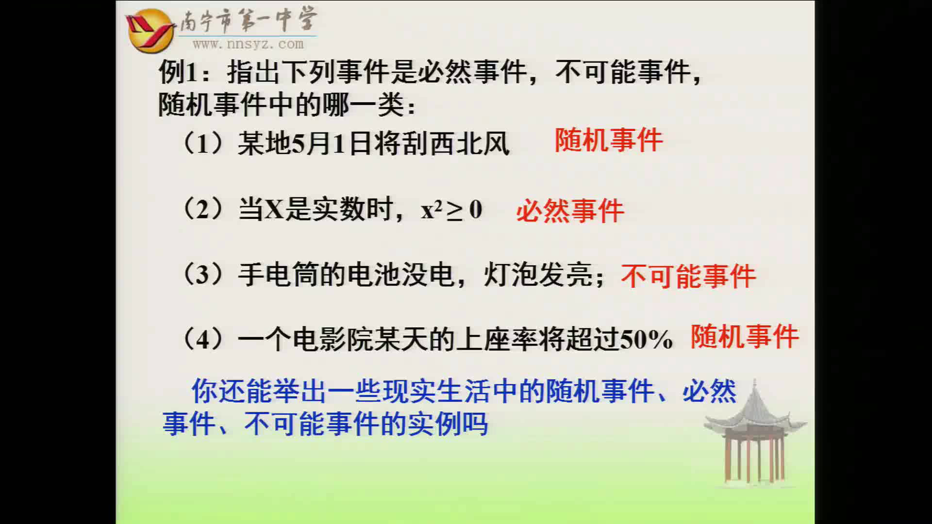 人教A版数学必修3《3.1.1随机事件的概率》广西颜老师-全国一等奖