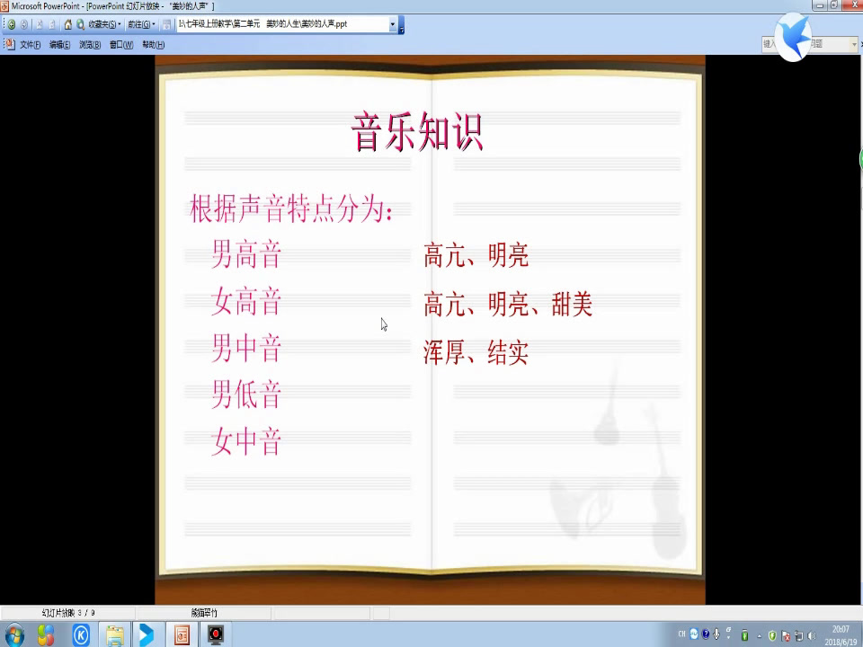 湘文艺版音乐七上《人声的分类》甘肃邓老师-县级优课