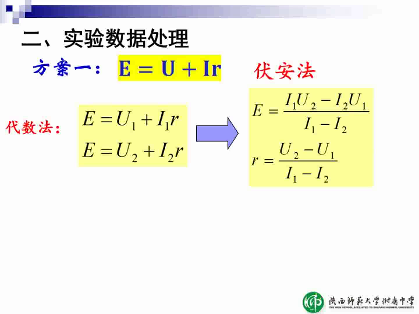 人教版物理选修3—1《10　实验测定电池的电动势和内阻》陕西史老师-省一等奖